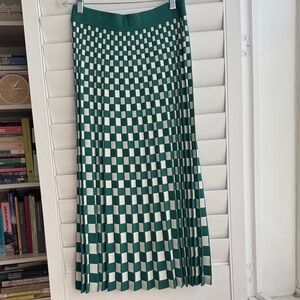 Tory Sport Green and White Checkered Pleated A-Line Skirt